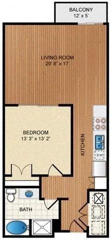 Floor plan for 1 bed, 1 bath, 812 sqft